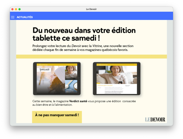 Advertising in the Le Devoir Journal app